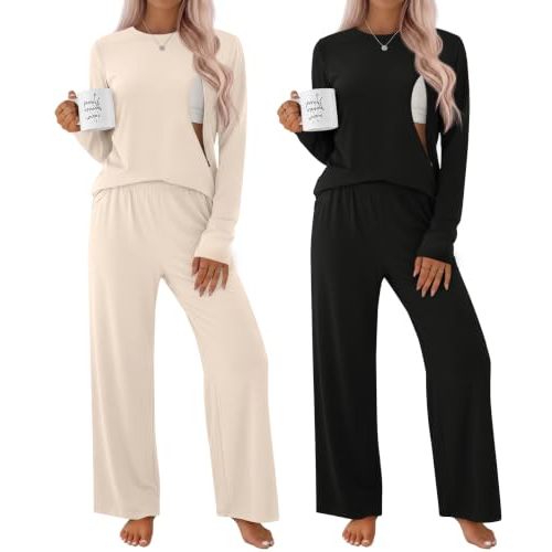2 Pack Maternity Nursing Pajamas Set | Breastfeeding Long Sleeve Sleepwear, Postpartum Lounge, 2 Top and 2 Pant, for Women