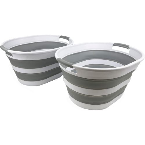 Set of 2 Collapsible Plastic Laundry Basket - (White/Grey) - SAMMART 23L (6 Gallons)