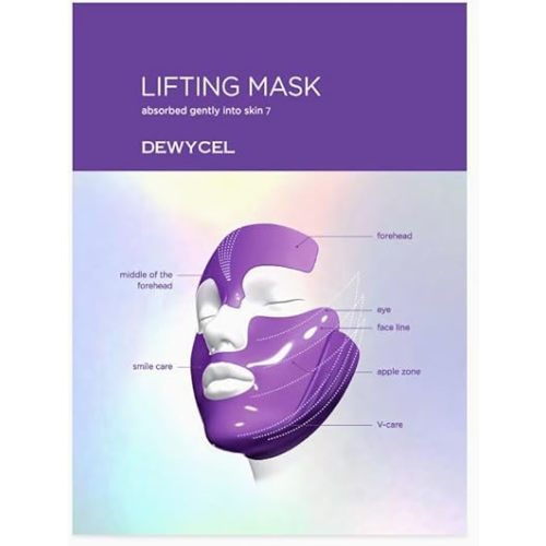 DEWYCEL 7Lifting Mask|Adenosine+Peptides+5types of hyaluronic with 7 Point HydroGel tex Mask| Improves Forehead,Jaw,Frowns,Apple zone,smile lines,mouth,eye,chin|Hydrating,Elasticity| 4Pack for 4weeks