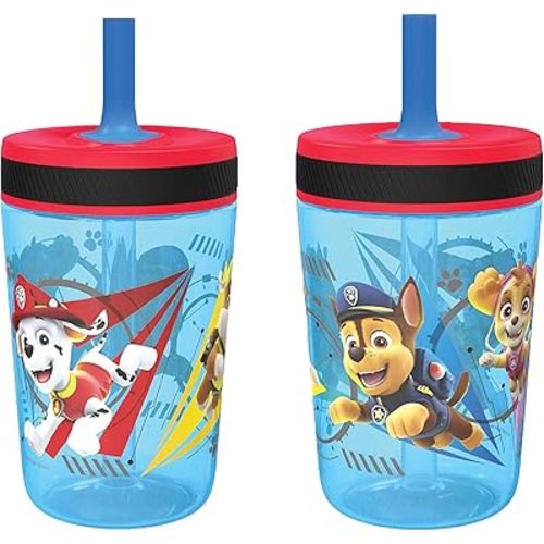 Zak Designs Kelso Tumbler 15 oz Set (Paw Patrol - Chase & Marshall 2pc Set) Toddlers Cups Leak-Proof Screw-On Lid with Straw Made of Durable Plastic and Silicone, Perfect Cup for Kids