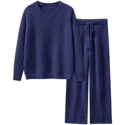 ANRABESS Lounge Sets for Women Fuzzy Fleece Pajama Sets 2 Piece Outfits Cozy Sweater Matching Set 2026 Fall Winter Loungewear