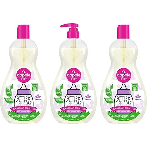 Dapple Baby Lavender Baby Bottle & Dish Soap - (3 Pack) 16.9 fl oz - Plant-Powered Dish Soap for Bottles, Pump Parts, and Sippy Cups - Includes 1 Pump