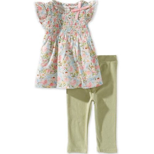 Rare Editions Baby Girls Flutter-Sleeve Floral-Printed Dress & Solid Leggings Set