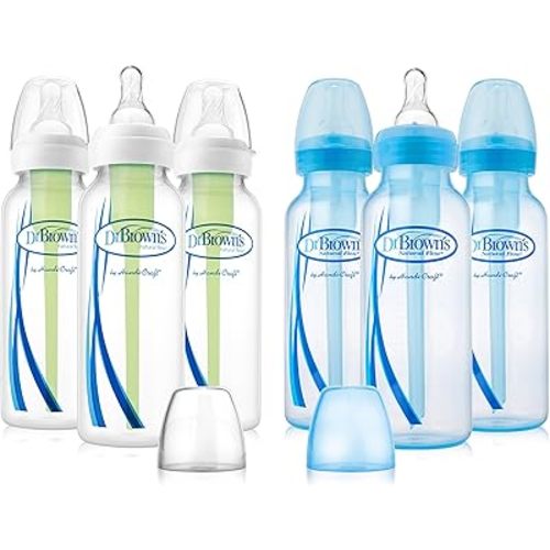 Dr. Brown's BPA Free 6 Pack Decorated Options Bottles - Clear and Blue