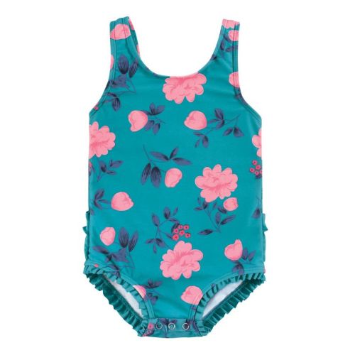 Hudson Baby Girls Baby Swimsuit, Teal Floral, 18-24 Months