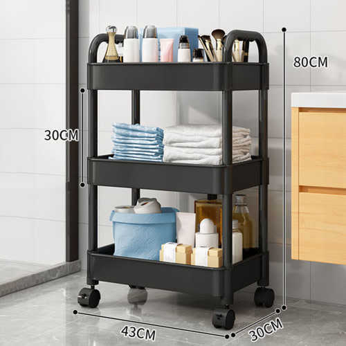 UAEBM 3-Tier Rolling Storage Cart with Wheels-Durable Plastic Multi-Room Organizer for Kitchen - Living Room-Office - Bathroom Black