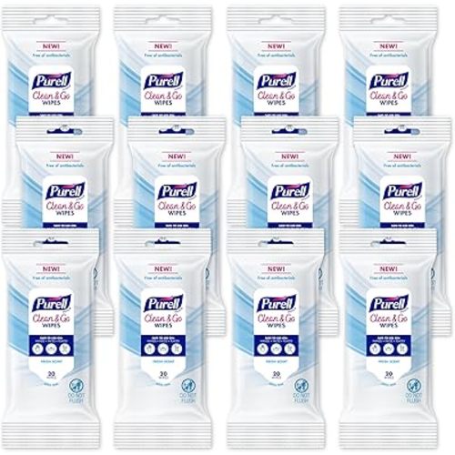 PURELL Clean & Go Cleaning Wipes, Skin and Surface, Fresh Scent, 20 Count Travel Pack (Pack of 12), 9269-12-CMR