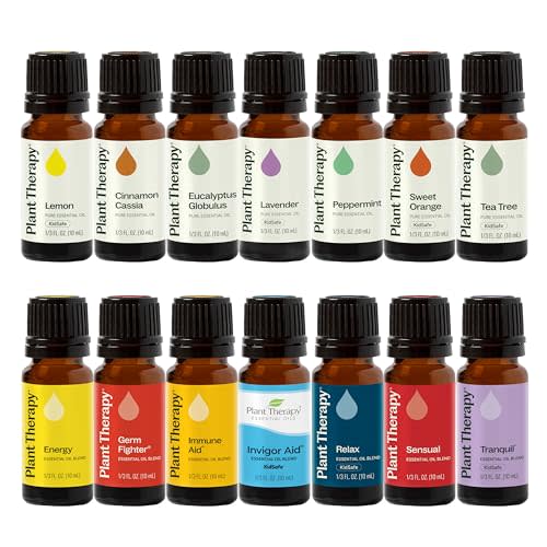 Plant Therapy 7 & 7 Essential Oils Set, 7 Most Popular Single Essential Oils Plus 7 Favorite Blends, Each 10 mL (1/3 oz), 100% Pure, Undiluted, Great for DIYs, Skincare and Essential Oil Diffusers