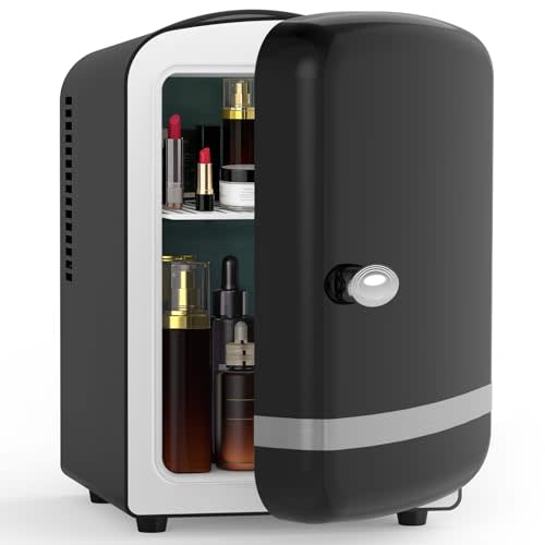 Electactic Mini Fridge for Bedroom, 4L/6 Cans Small Cosmetic Fridge for Skincare, Makeup, Medicine & Beverage, Portable Desk Fridge Cooler and Warmer for Kids, Car, Office, Dorm, Black