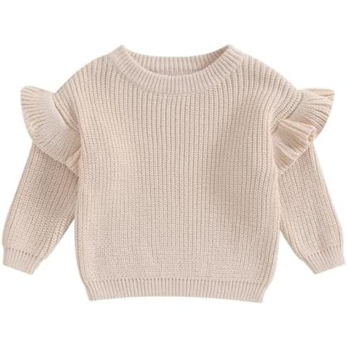 Newborn Baby Girls Knit Sweater Ruffle Long Sleeve Crewneck Sweaters Toddler Solid Color Pullover Kid Tops