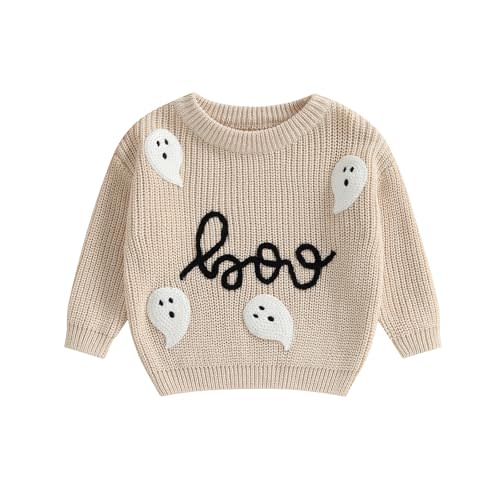 Baby Halloween Outfit Boy Girl Pumpkin Sweater Ghost Embroidery Knit Sweatshirt Infant Toddler Halloween Clothes