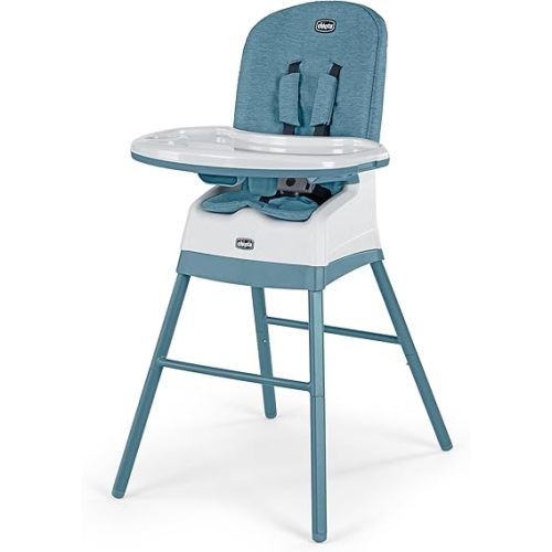 Chicco Stack Hi-Lo 6-in-1 Multi-Use Convertible High Chair, Reclines for Babies and Toddlers, Easy-Clean Baby High Chair Booster Toddler Seat Combo | Tide/Blue/Green