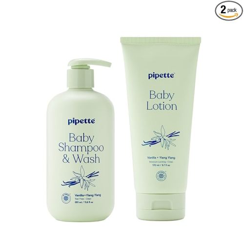 Pipette Fragrance Free Wash and Lotion Duo, Pack of 2, Fragrance Free Baby Shampoo and Body Wash, Unscented Lotion for Newborns, Sensitive Skin, and Kids, Tear-Free Bath Time, Hypoallergenic