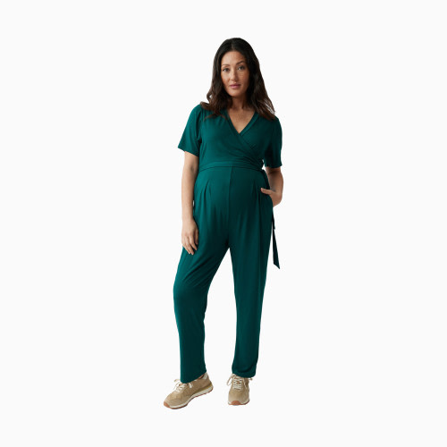 Ingrid and Isabel Everywhere Short Sleeve Jumpsuit - Botanical Green, L