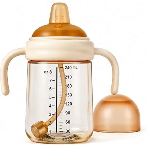 PPSU Sippy Cup with Weighted Straw, Baby Training Cup Handles, 8oz, 6M+