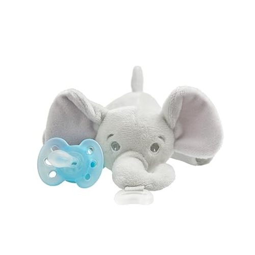Ultra Soft Snuggle Pacifier Holder with Detachable Pacifier, 0-6m, Elephant, SCF348/03