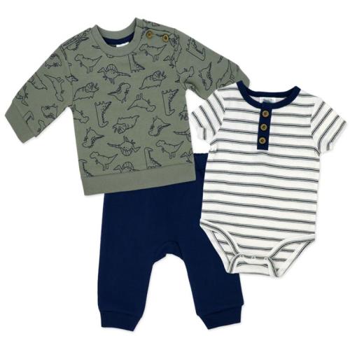 Rose Textiles - 3Pk Baby Boys French Terry Set, Dinosaur Green