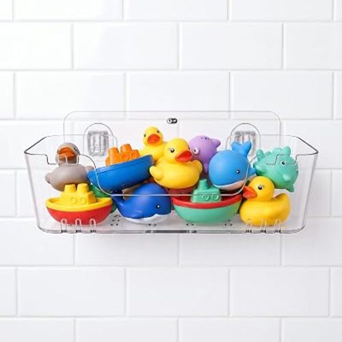 Bathtub Toy Storage, Clear Wall-Mounted Bath Toy Holder, No-Drill