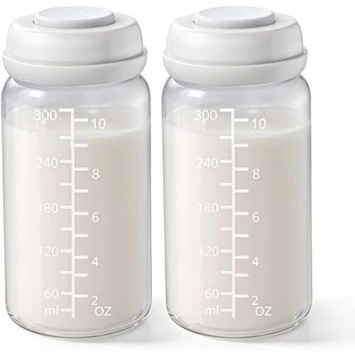 2PCS Breastmilk Storage Bottle for Momcozy 22oz Breast Milk Cooler, Wide Neck Breastmilk Collection Compatible with Spectra S1/S2/9 Plus/SG/Motif Luna, Certain Philips Avent Nipples, 10oz/300ml