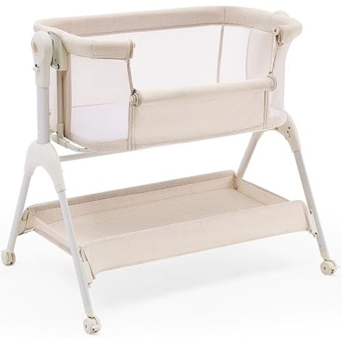 HARPPA Cuddly Sway Baby Bassinet Bedside Sleeper, 3 in 1 Rocking Bassinet | Full Mesh Sides, Memory Foam Mattress, Cotton Quilted Cover, 5 Adjustable Heights, 360° Swivel Wheels, 3°-7° Incline Range