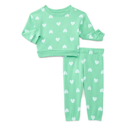 Wonder Nation Baby Girl Fleece Top & Pant, 2-piece Outfit Set, Sizes 6-24 Months