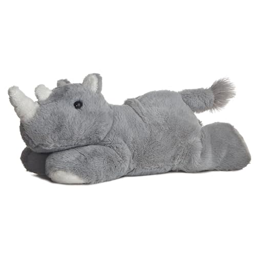 Aurora Mini Flopsie 8" Rhino Adorable Stuffed Animal | Compact tummy-lying animals with bean-filled stability