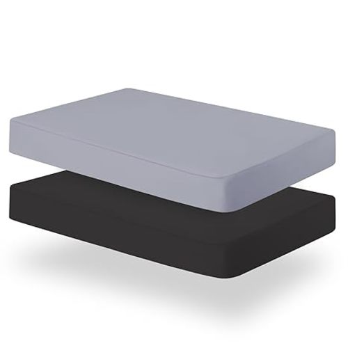 Biloban Pack and Play Sheets Fitted, 2 Pack Pack and Play Sheet Fits for Graco Pack n Play Mattress, Neutral Playard Sheets for Baby Boys and Girl, Grey & Black