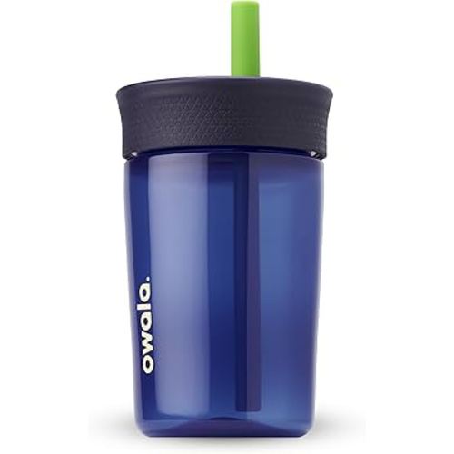 Owala Kids BPA-Free Plastic Tumbler with Spill Resistant Flexible Straw, Easy to Clean, Kids Water Bottle, Great for Travel, Dishwasher Safe, 15 Oz, Navy and Blue (Home Base)