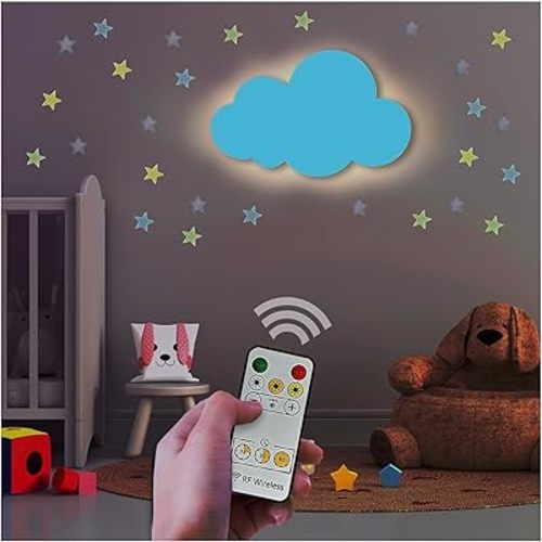 Cloud Lights - Nursery Decor Cloud Lamp, Rechargeable Baby Lamps with Remote, Hanging Lamp for Nursery, Kids Night Light with Timer & Touch Control (Blue)