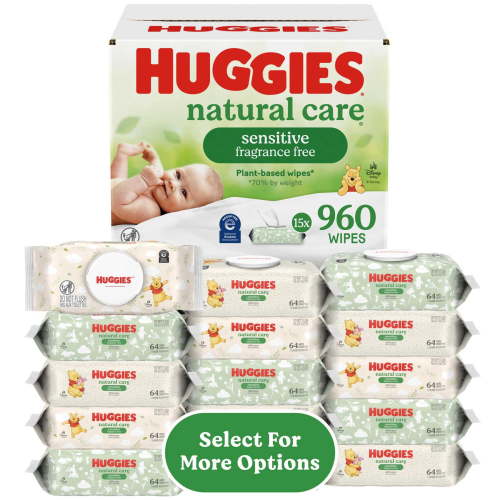 Huggies Natural Care Sensitive, Fragrance-Free Baby Wipes, Unscented Wipes, 15 Packs, 960 Wipes
