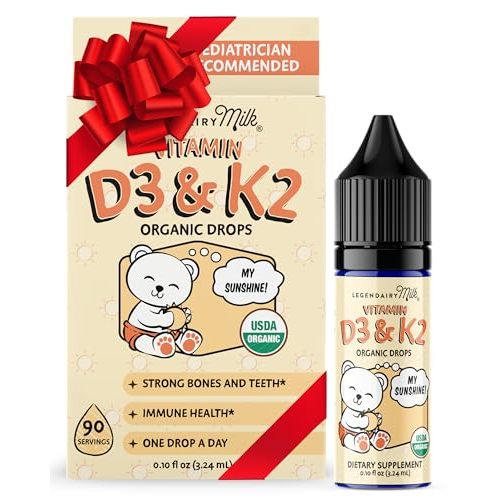 Legendairy Milk Organic Baby Vitamin D3 K2 Liquid Drops, 400 IU of Baby Vitamin D Drops for Infants - Vitamin D for Newborns, Toddlers, and Kids - Vegan, 90 Servings