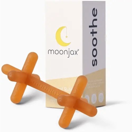 Moonjax Natural Rubber Baby Teething Toys - Baby teether for Infants, Toddlers, Newborns, CPSIA Certified