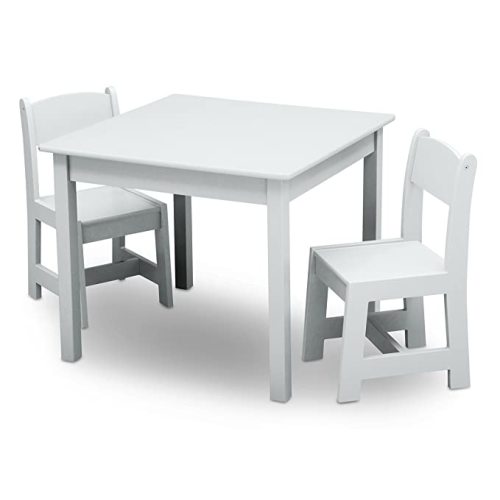 Delta Children MySize Kids Wood Table and Chair Set (2 Chairs Included) - Ideal for Arts & Crafts, Snack Time, & More - Greenguard Gold Certified, Bianca White, 3 Piece Set