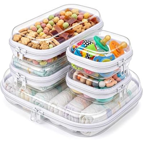 5 Pack Clear Hard Shell Zipper Case for Diaper Bag Organizer