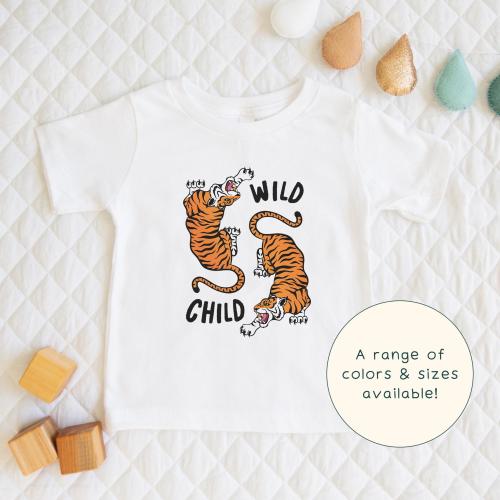 Wild Child | Children's T-Shirt Energetic Tiger Themed Gift For Kids & Tiger-Lover Short Sleeve Cute Baby Onesie®