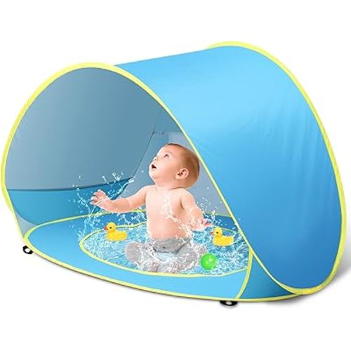 Baby Beach Tent with Pool, Pop Up Sun Shelter UPF 50+ UV Protection for Infant Toddlers, Portable Shade Tent with Carry Bag for Beach Outdoor Travel