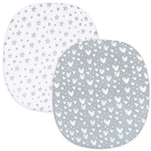 Bassinet Fitted Sheets Compatible with Graco Pack 'n-Play Dome LX Bassinet(not playard), 2 Pack, 100% Jersey Knit Cotton Sheets, Gray Print for Baby
