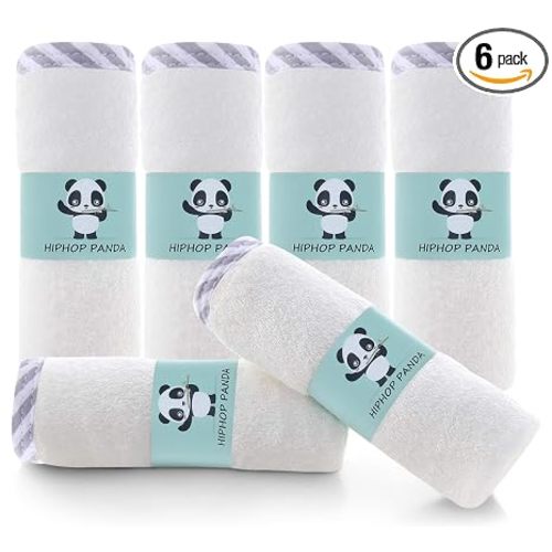 HIPHOP PANDA Ultra Soft Baby Washcloths, 2-Layer Absorbent Wash Cloths | Reusable Newborn Wipes for Delicate Skin | Rayon Made from Bamboo Towel Face Body | Registry Ready | 6 Pack Gray Stripe