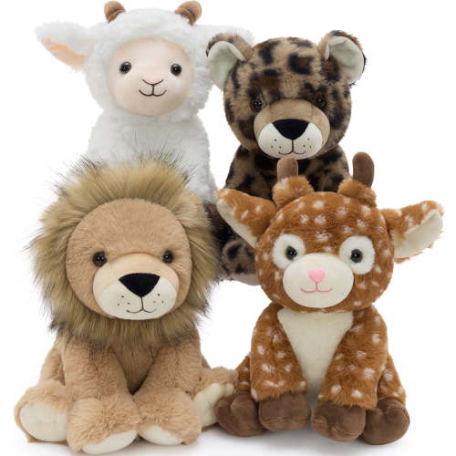 Tezituor 4Pcs Safari Stuffed Animals Stuffed Jungle Animals Plush(Goat / Leopard / Lion /Sika Deer)