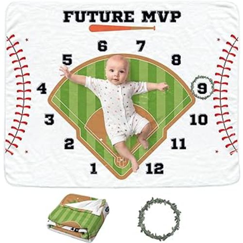 Baseball Baby Monthly Blanket for Boys, Newborn Month Blanket, Soft Flannel Photography Background Prop, Personalized Shower Gift, Baseball