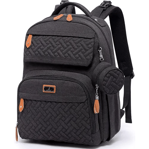 BabbleRoo Diaper Bag Backpack, Travel Backpack with Changing Pad, Pacifier Case & Stroller Straps, Multifunction, Waterproof, Unisex – Black