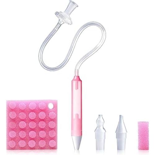 Baby Nasal Aspirator with 25 Hygiene Filters, Soft Silicone Tips Nose Cleaning Tweezer for Infants and Toddlers,Pink