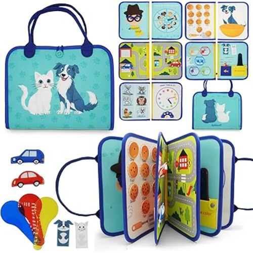 Busy Board Book for Toddlers 1-3 Year Olds Montessori- Interactive Sensory Toys with Numbers, Colors & Emotions - Quiet Educational Activity Book with Velcro Games & Puzzles - Birthday Gift