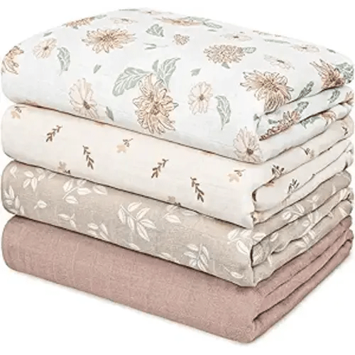 GLLQUEN BABY Muslin Swaddle Blankets 4-Pack Breathable Receiving Blankets (35" x 40") Soft Baby Blankets for Girls and Boys Newborn Essentials Muslin Burp Cloths Swaddle Wrap Baby Gift(Sunflower)