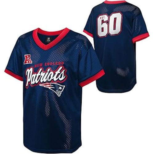 NFL Kids Youth Boys 8-20 Officially Licensed Division Established Team Color Mesh V-Neck Wordmark Primary Logo Jersey