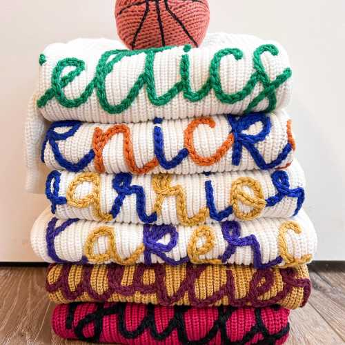 Personalized Basketball Baby Sweater – Hand Embroidered Toddler Pullover – Custom Name Gift