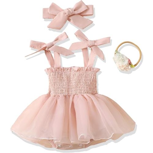 Renotemy Newborn Baby Girl Lace Romper Infant Summer Boho Flower Tulle Dress Party Gifts Newborn Photography Outfits