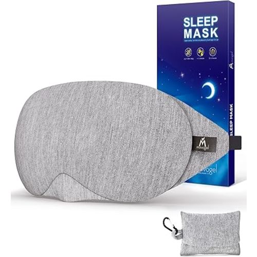 Mavogel Cotton Sleep Eye Mask - Updated Design Light Blocking with Adjustable Nose Bridge, Soft and Comfortable Night Eye Mask for Men Women, Eye Blinder for Shift Work, Includes Travel Pouch, Grey