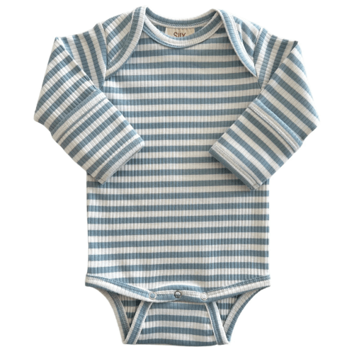 Dusty Blue Stripe / Organic Ribbed Long Sleeve Bodysuit – SIIX COLLECTION