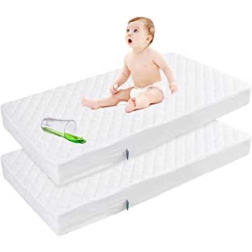 Waterproof Quilted Crib Mattress Encasement Zippered Crib Mattress Protector, Breathable and Absorbent, 6 Sides Fully Encased Crib Mattress Cover, 2 Pack, Bamboo Viscose